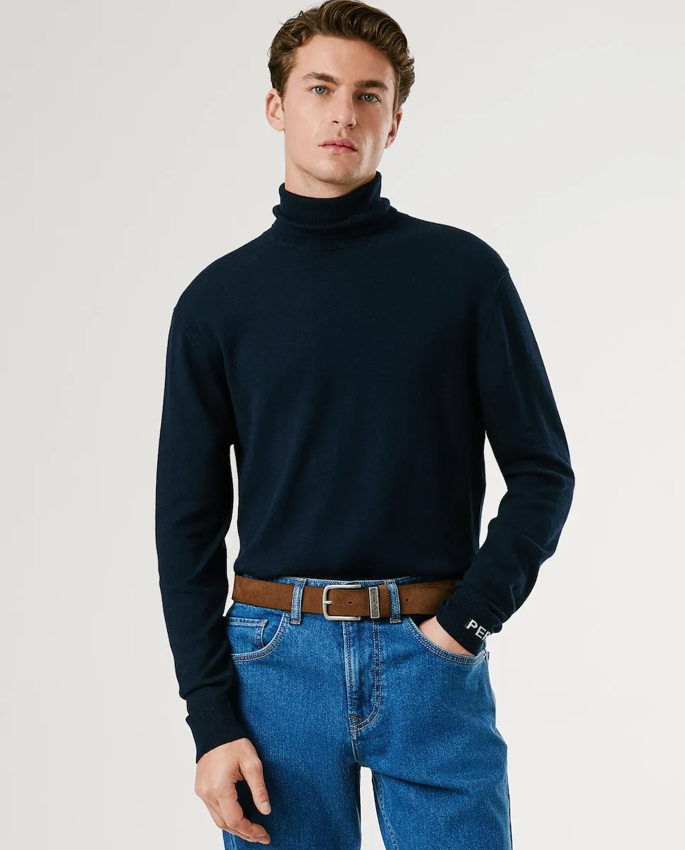 

Мужской джемпер прямого кроя с высоким воротником Pepe Jeans, темно-синий