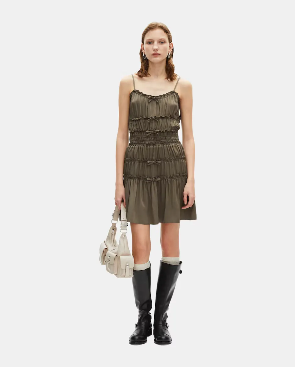 

Короткое платье на бретелях с бантами The Kooples, цвет Kaki