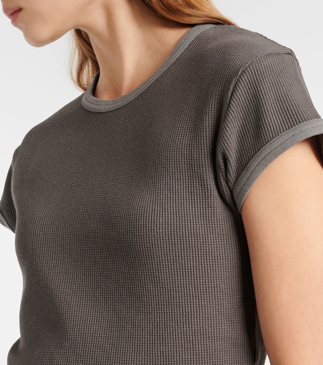 Футболка из хлопчатобумажной ткани с вафельным узором Acne Studios, Faded Grey — фото 4