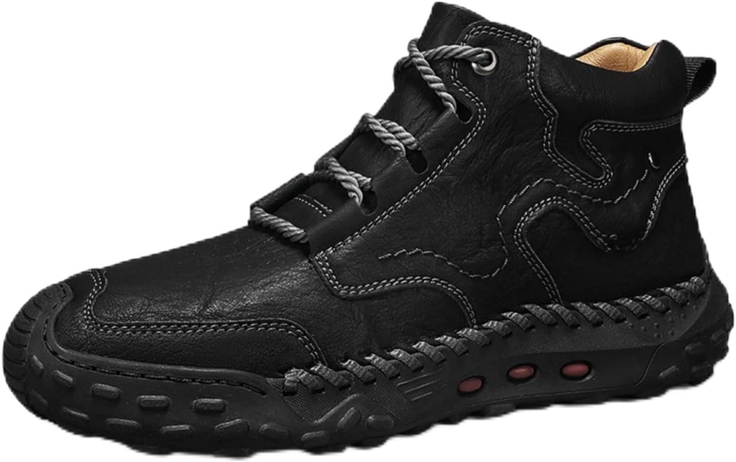 

Мужские ботинки-чукка на щиколотку, повседневная обувь из кожи, слипоны, легкие лоферы для прогулок и вождения, нескользящие плоские туфли, ручная работа, винтажные, удобные ортопедические кожаные ботинки Generic, черный