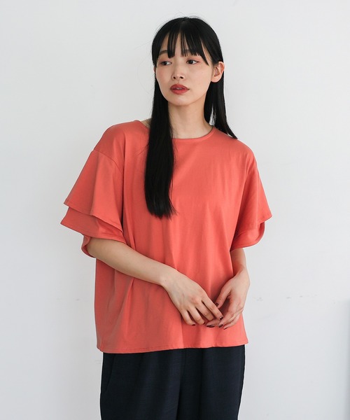 

Футболка с оборками на рукавах, пошив на заказ VitaFelice, кораллово-розовый