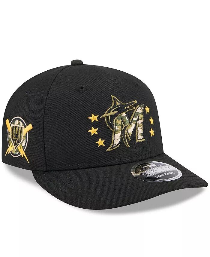 

Мужская черная низкопрофильная кепка Snapback 9FIFTY Miami Marlins 2024 ко Дню вооруженных сил New Era, черный