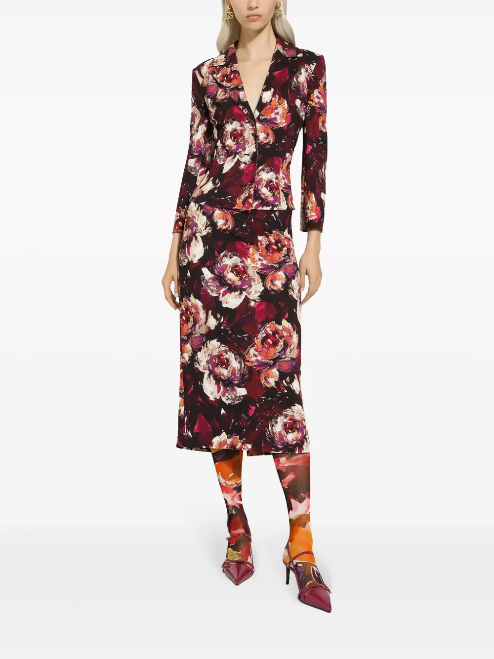 Приталенный блейзер с цветочным принтом DOLCE & GABBANA, красный — фото 2
