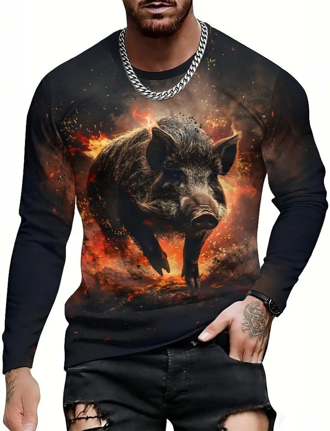 

Мужская футболка с принтом, Long Sleeve, Loose Fit BarbedRose