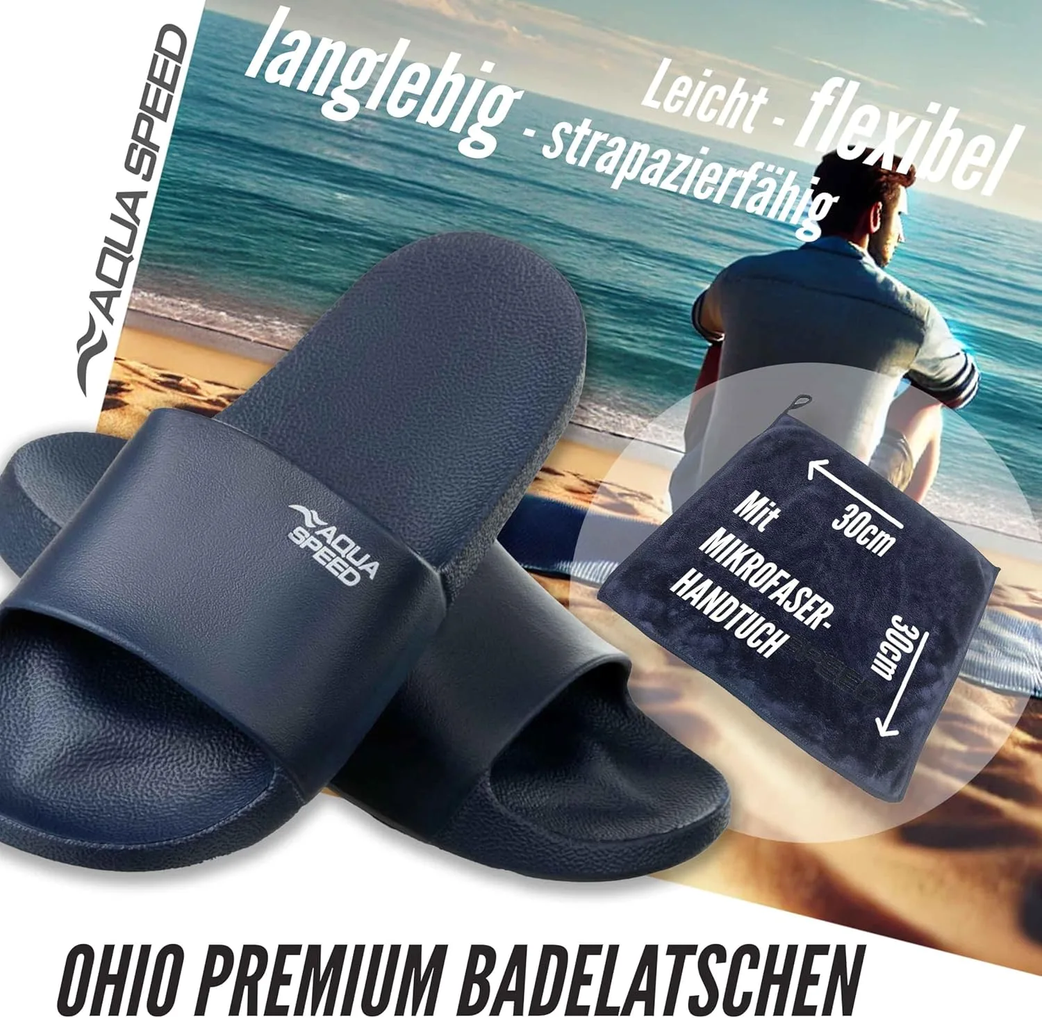 Шлепанцы Aqua Speed Ohio с салфеткой из микрофибры, темно-синий — фото 2