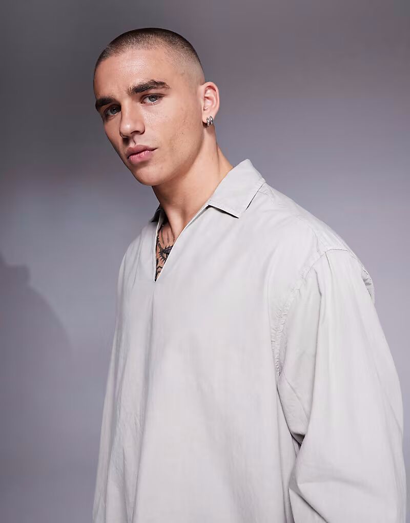 

Рубашка свободного кроя из поплина ASOS DESIGN светло-серого цвета
