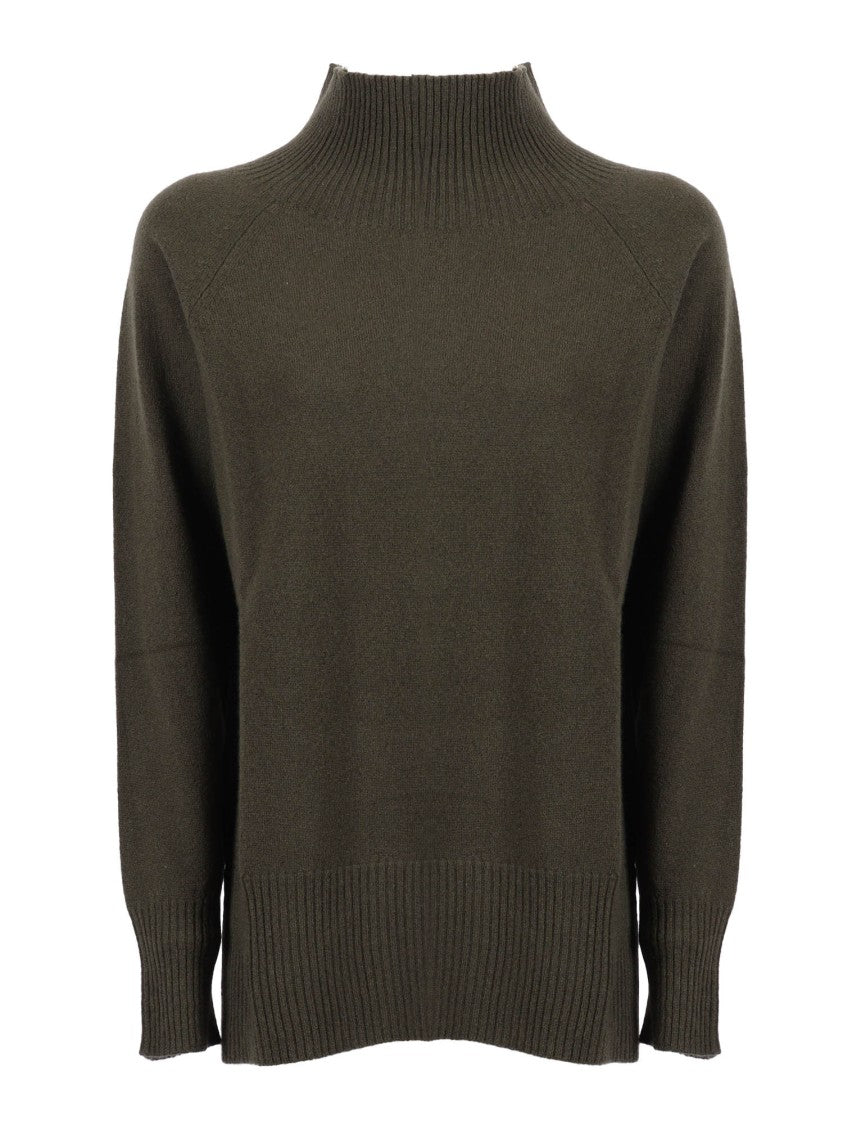

Кратерный воротник, свитер с регланными рукавами и разрезами Kangra Cashmere, зеленый