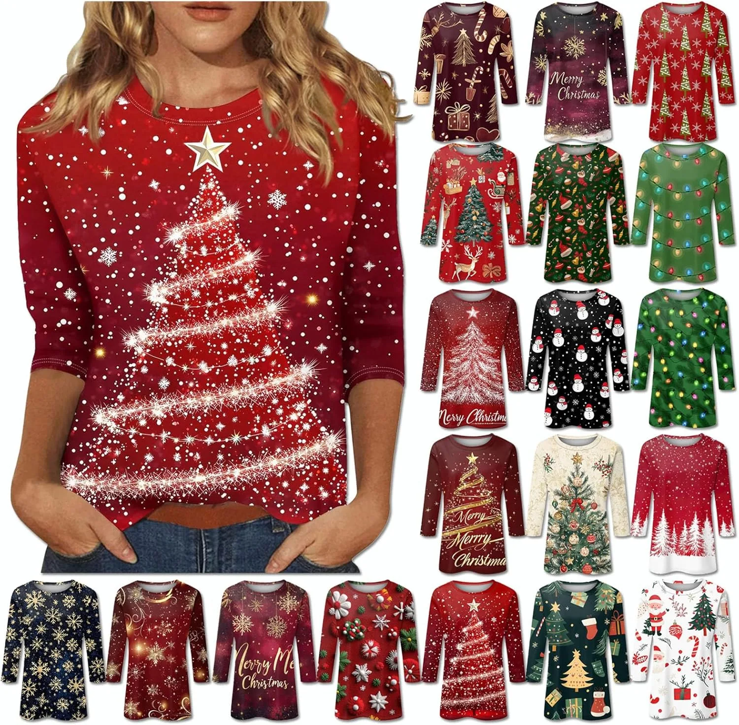 

Рождественская футболка для женщин с рукавом 3/4