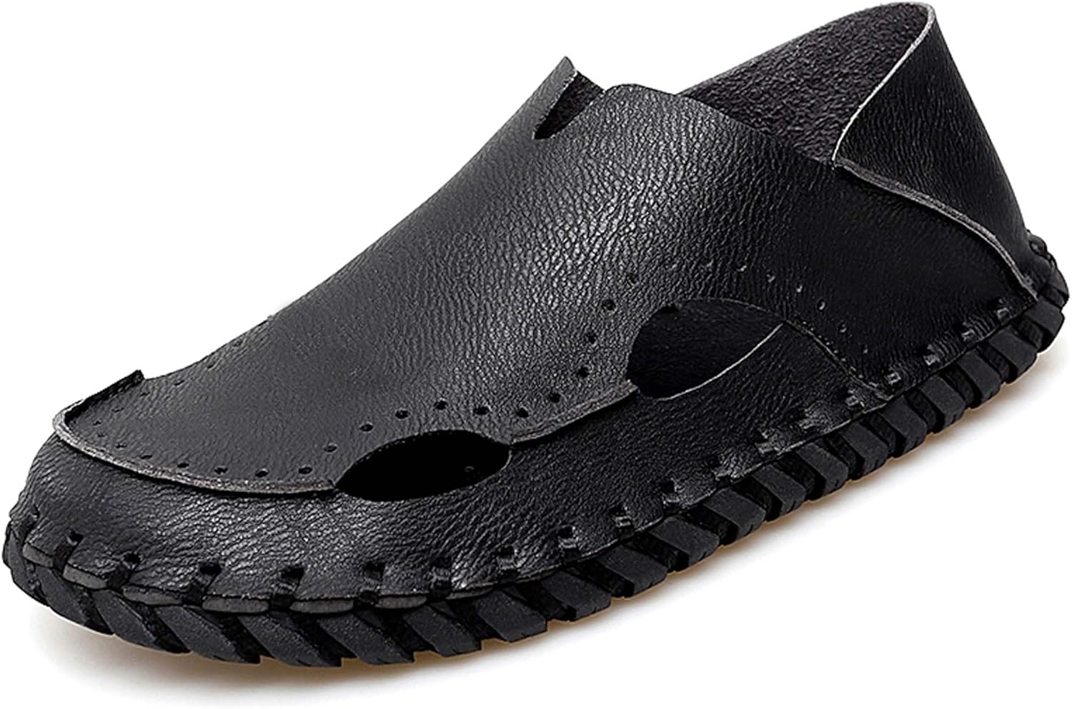 

Мужские сандалии Vtiao с ручной строчкой, модные римские сандалии, дышащие кожаные сандалии, сандалии-рыбаки для ежедневных прогулок, прогулок по пляжу, вождения и других случаев, черный