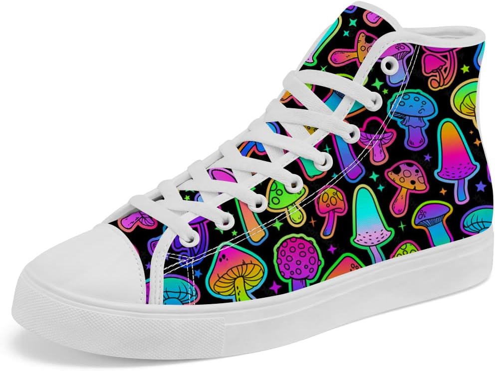 

Высокие кеды с грибным принтом из холщовой ткани высокие кеды с грибами Шнурованные повседневные кроссовки для женщин и мужчин Chebing, 611 Multicolor