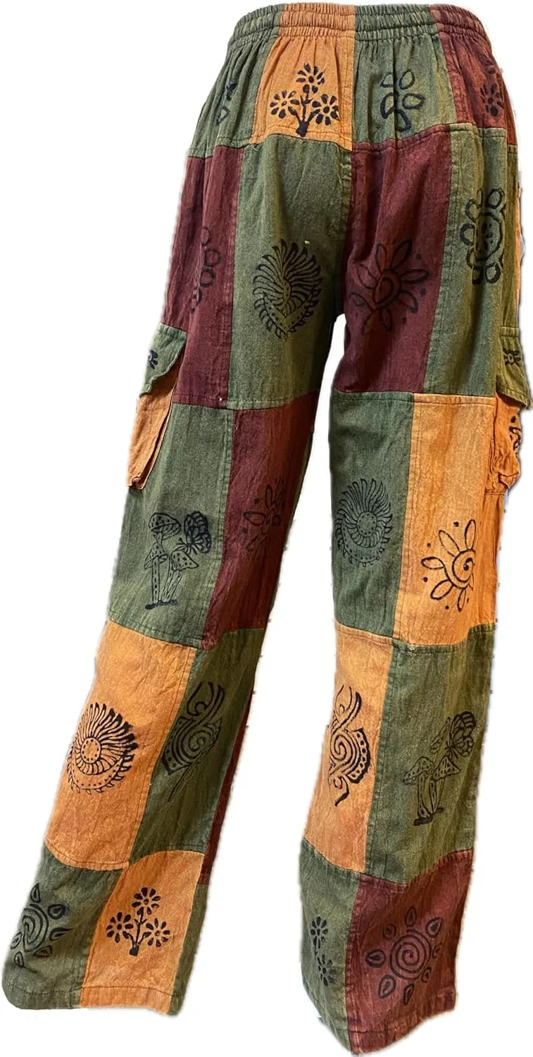 Karma Handicrafts, лоскутные брюки в стиле хиппи из хлопка для фестивалей, бохо-брюки для йоги, широкие брюки в стиле милитари, Непал, S23 Generic, зеленый — фото 2