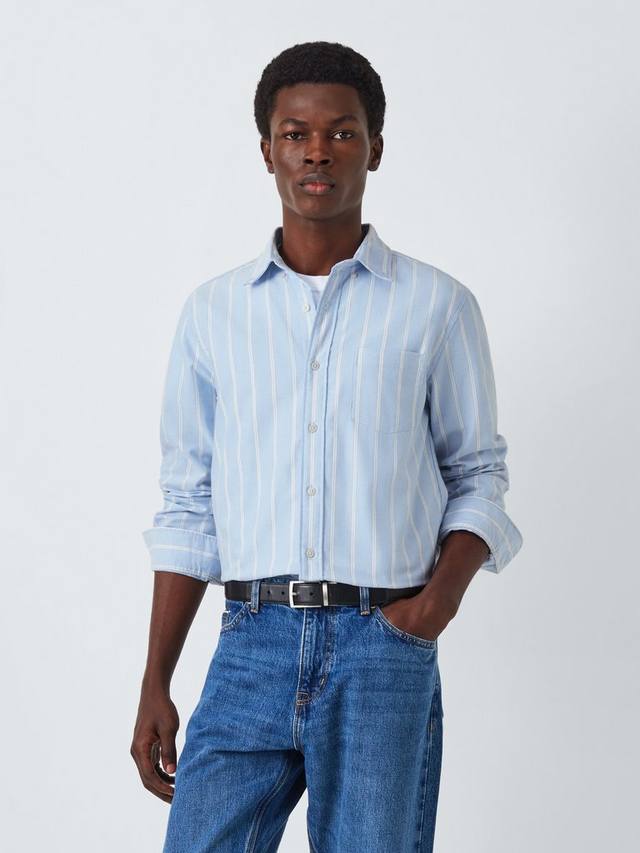 

Хлопковая оксфордская рубашка Regular Fit в полоску John Lewis, Light Blue/White