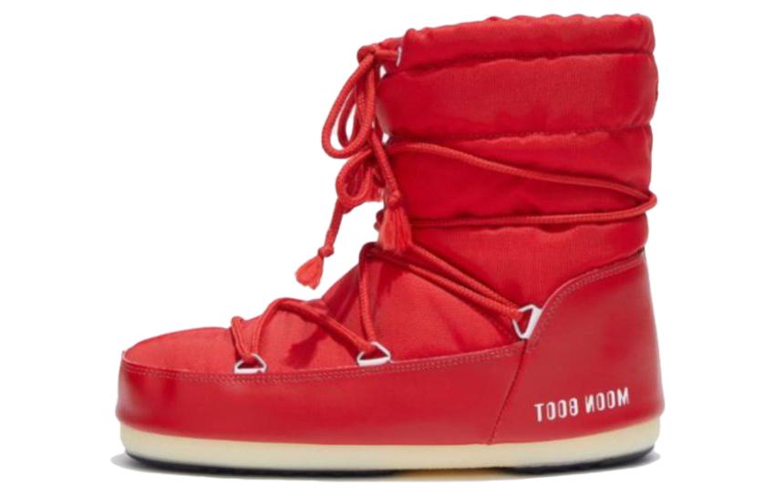Зимние ботинки женские Moon Boot на шнуровке легкие низкие, красный