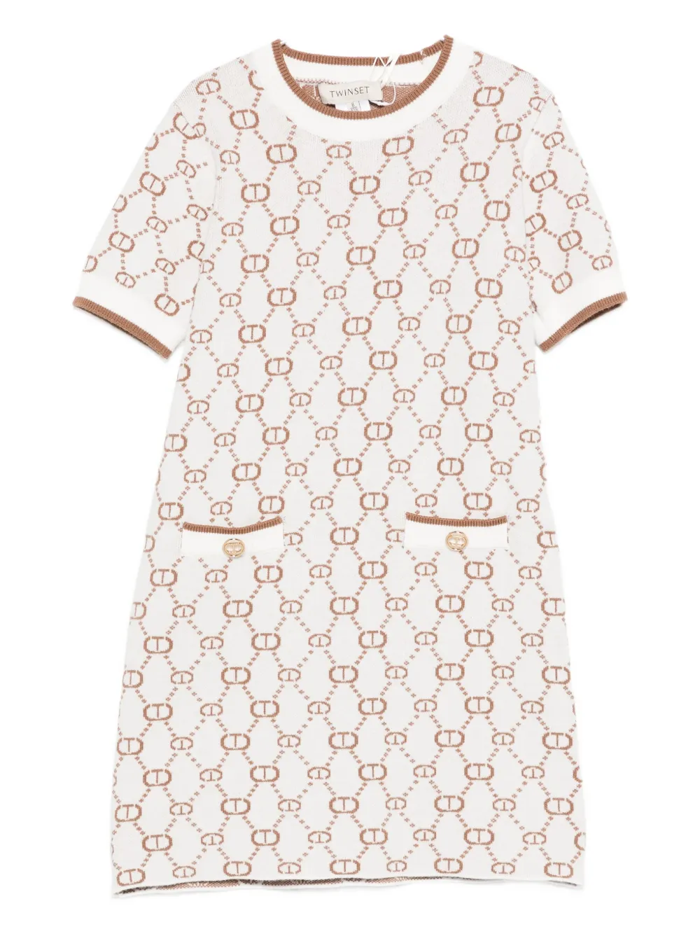 

Трикотажное платье с монограммным узором TWINSET Kids, белый