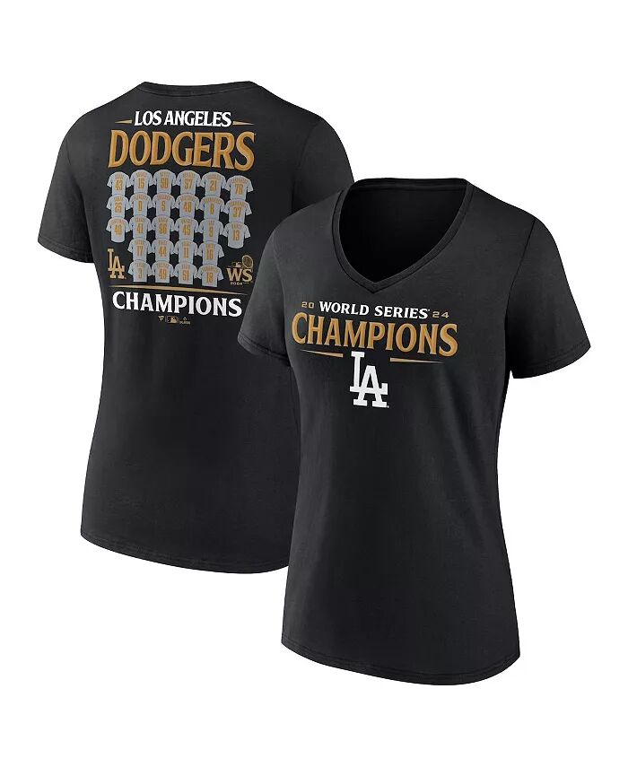 

Женская черная футболка Los Angeles Dodgers 2024 World Series Champions Jersey Roster с V-образным вырезом Fanatics