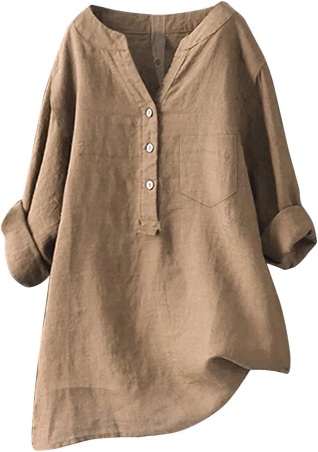 Блуза женская из хлопка и льна, однотонная, Khaki