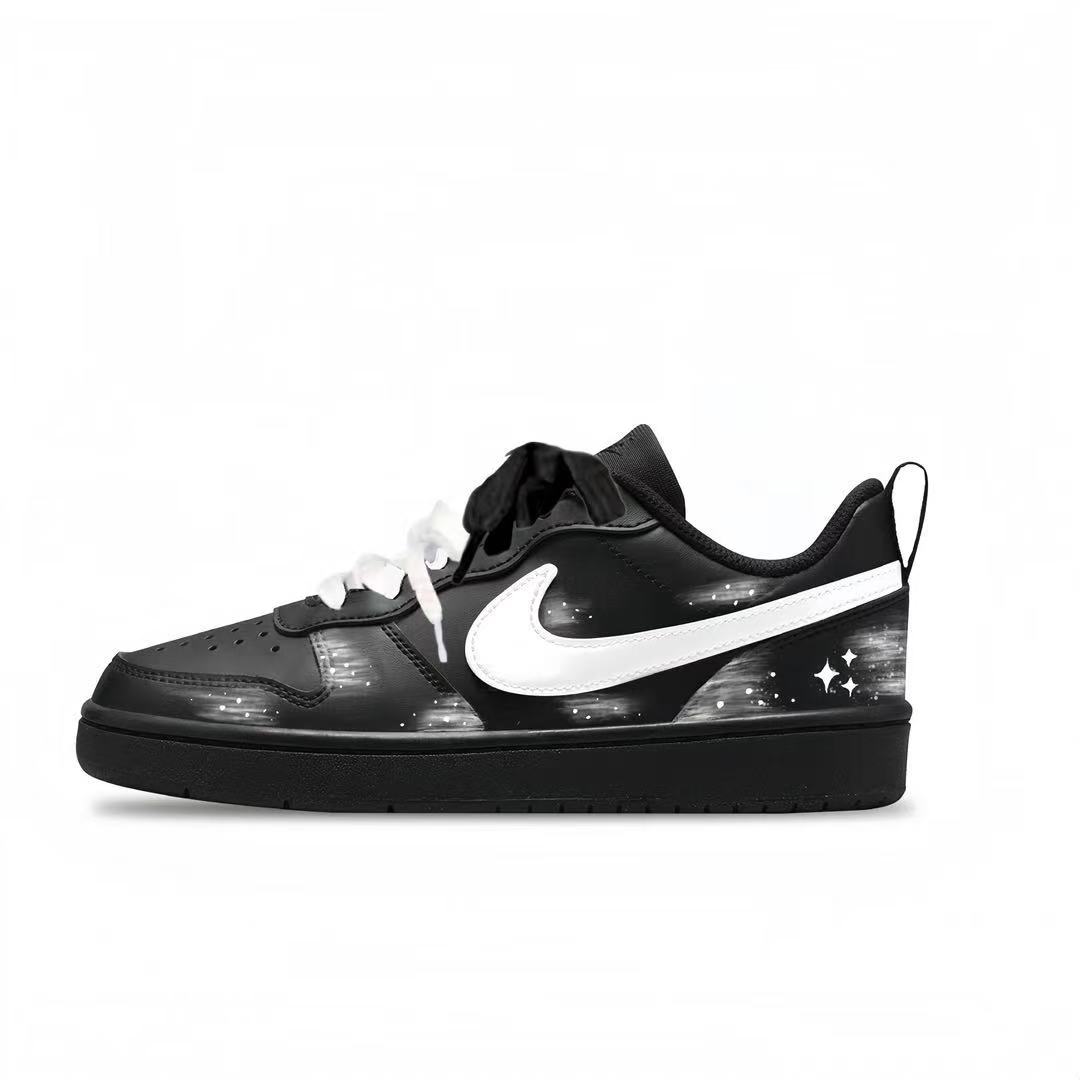 

Nike Кроссовки для скейтбординга Court Borough Starry Dot Slip Resistant Abrasion Resistant низкие детские черно-белые unisex