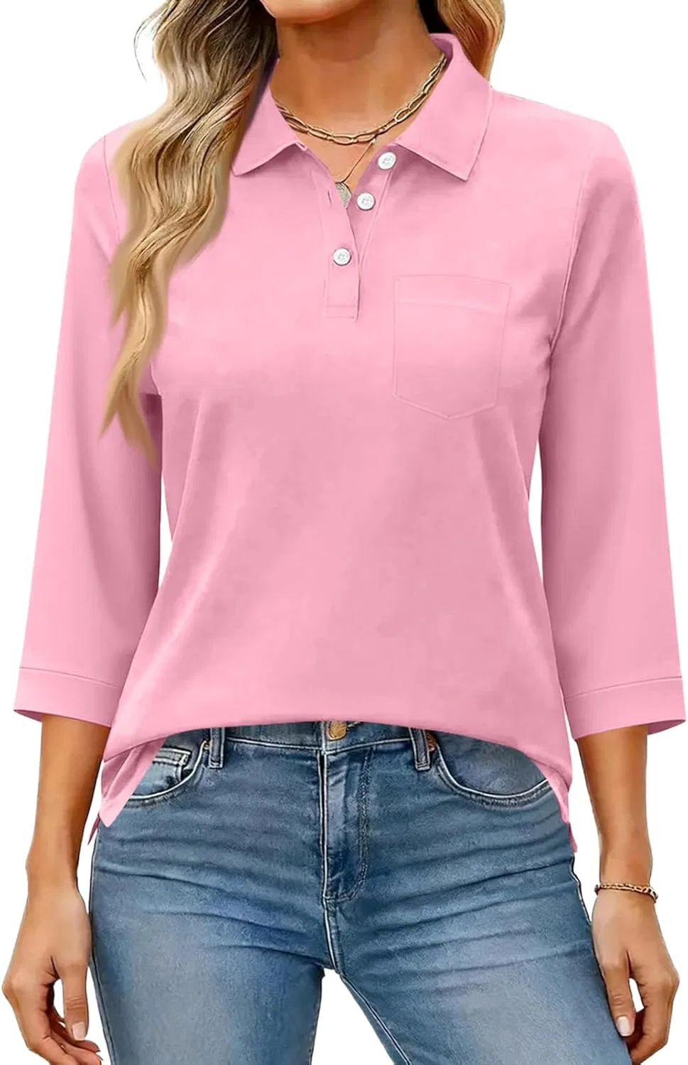 Женское поло с рукавом 3/4, Generic, B04 Pink