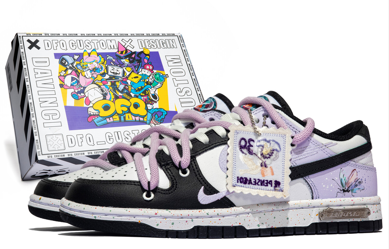 

Кроссовки Nike Dunk Skateboard Shoes Women's Low-Top Black And White/Purple, Черный, Кроссовки Nike Dunk Skateboard Shoes Women's Low-Top Black And White/Purple