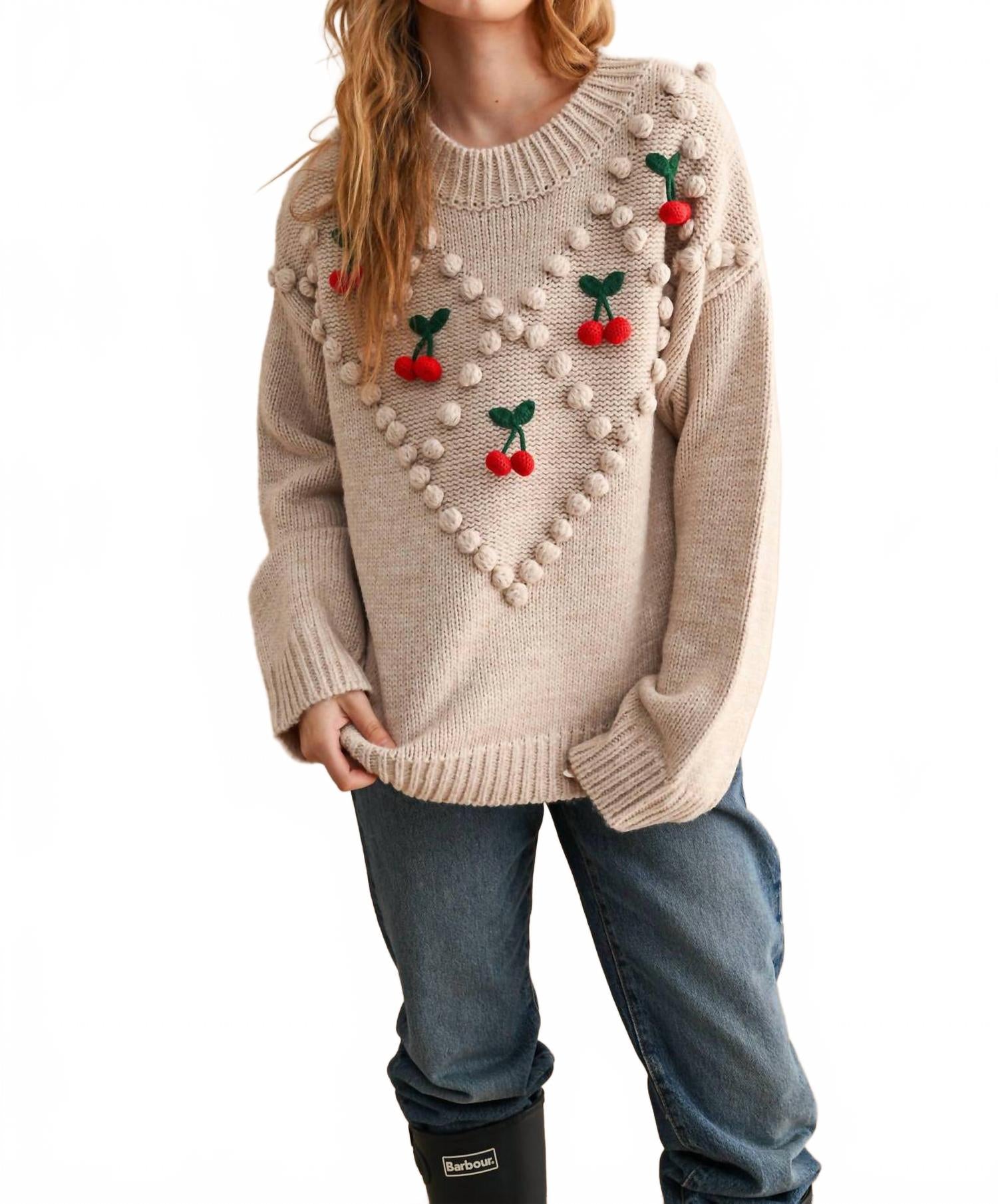 

Свитер с отделкой «Вишневый попкорн» в овсяном цвете MIOU MUSE, oatmeal