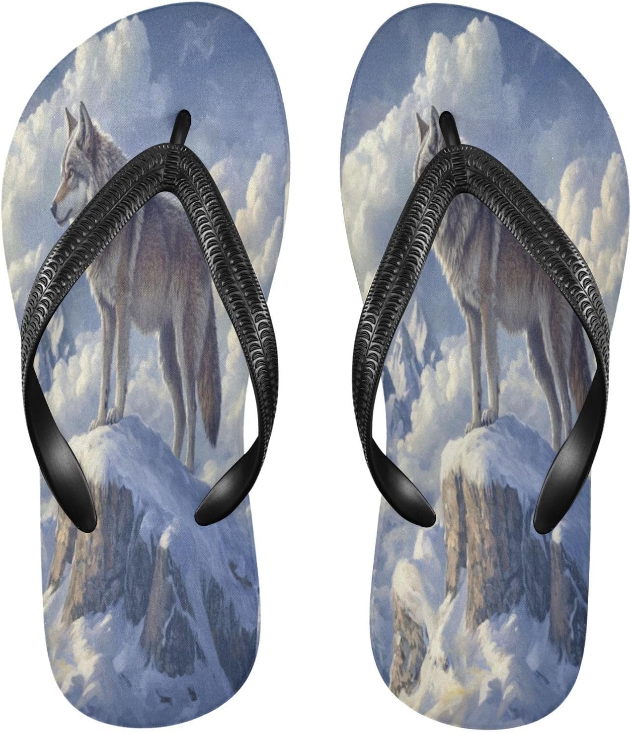 

Вьетнамки с изображением волка на снежной горе, пляжные шлепанцы, резиновые нескользящие летние тапочки для ходьбы, для женщин и мужчин Sinestour, Wolf Snowy Mountain Peak