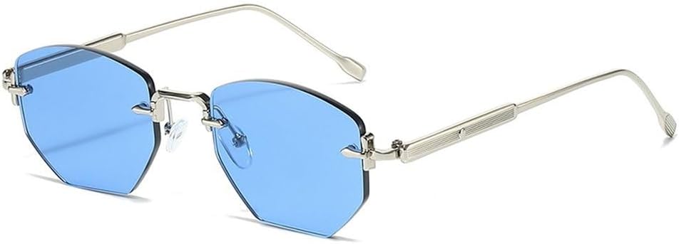 

Ретро-солнцезащитные очки квадратной формы с многоугольными линзами для женщин, модные без оправы, прозрачные линзы Ocean, защита от УФ-излучения UV400, мужские солнцезащитные очки SKFGNX, Silver Blue