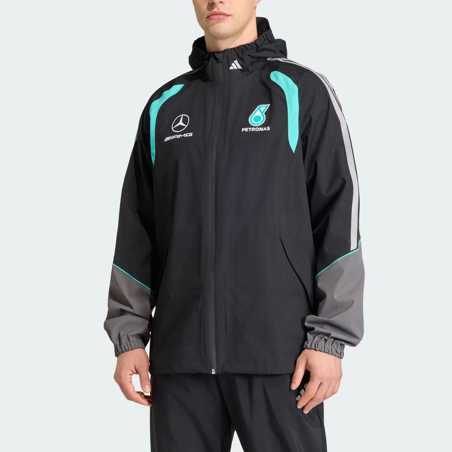 Дождевик Mercedes AMG Petronas Formula 1 Team мужской Adidas, черный/светло-серый — фото 4