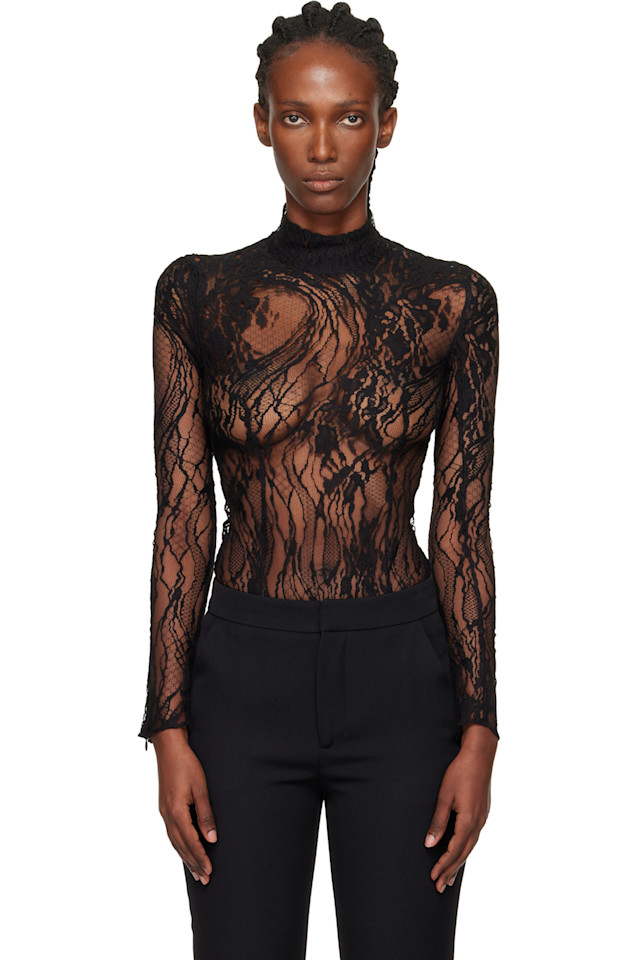 

Кружевной боди с длинными рукавами Balmain, черный