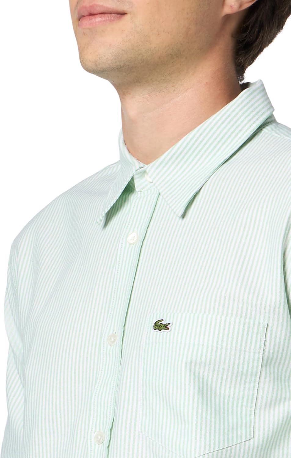 Рубашка мужская Lacoste с длинным рукавом в полоску, белый/лимонный Pocket — фото 3
