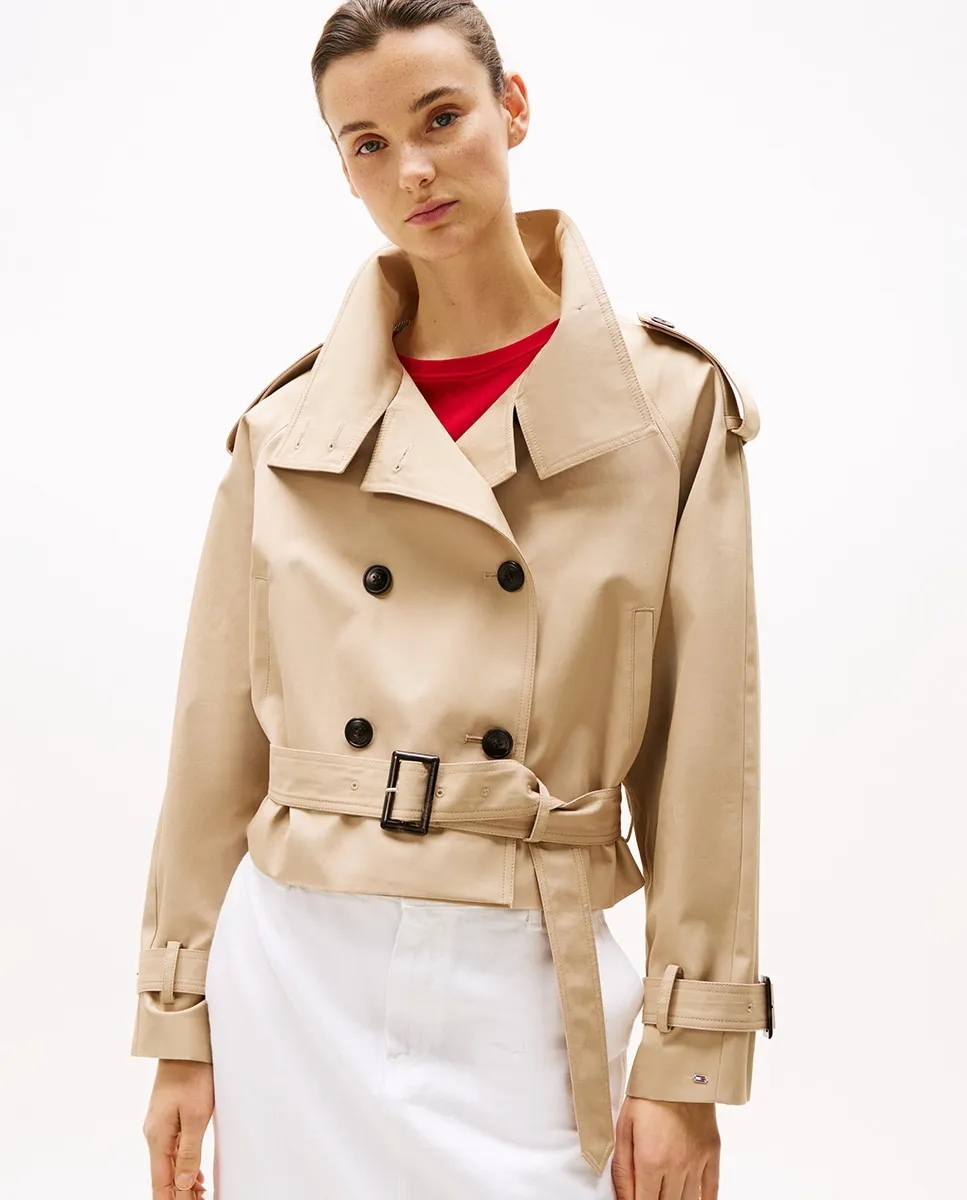 

Женский короткий тренч с поясом Tommy Hilfiger, цвет Camel