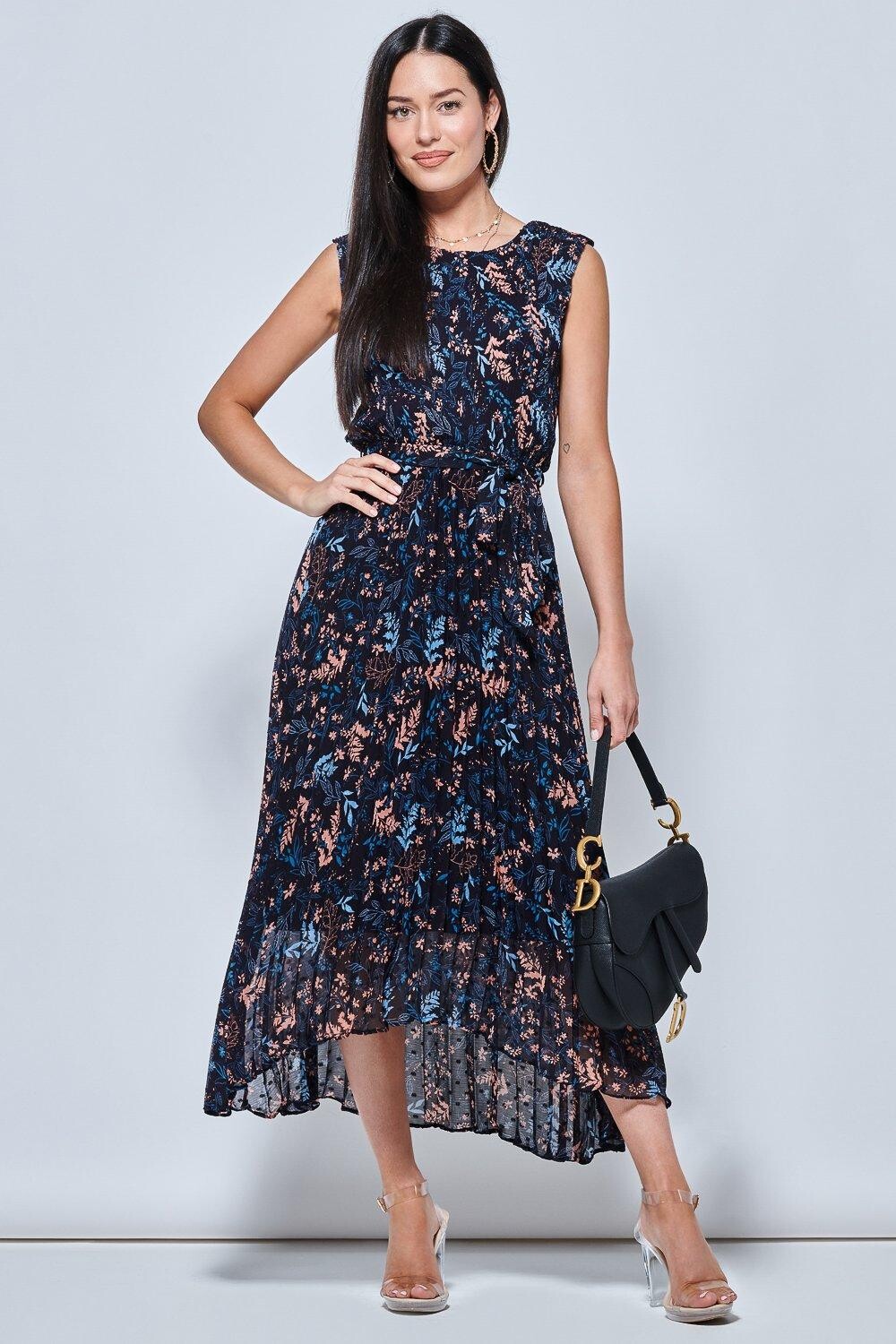 

Плиссированное платье из фактурного шифона Jolie Moi, синий