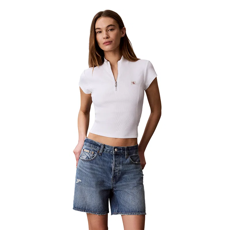 Футболка женская с воротником-стойкой Calvin Klein, YAF-Moon White
