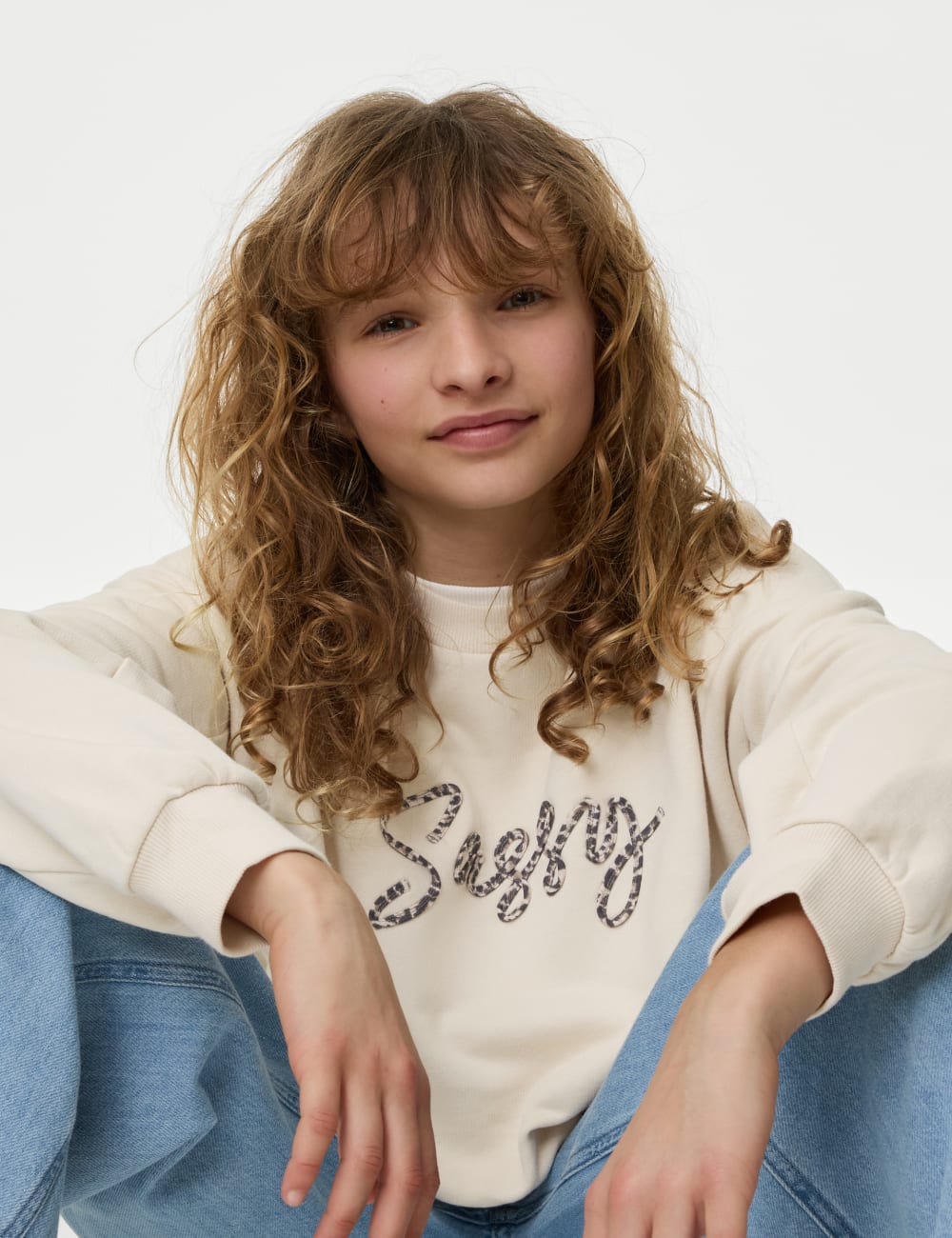 

Толстовка Sassy из хлопка с высоким содержанием жира Marks & Spencer, экрю