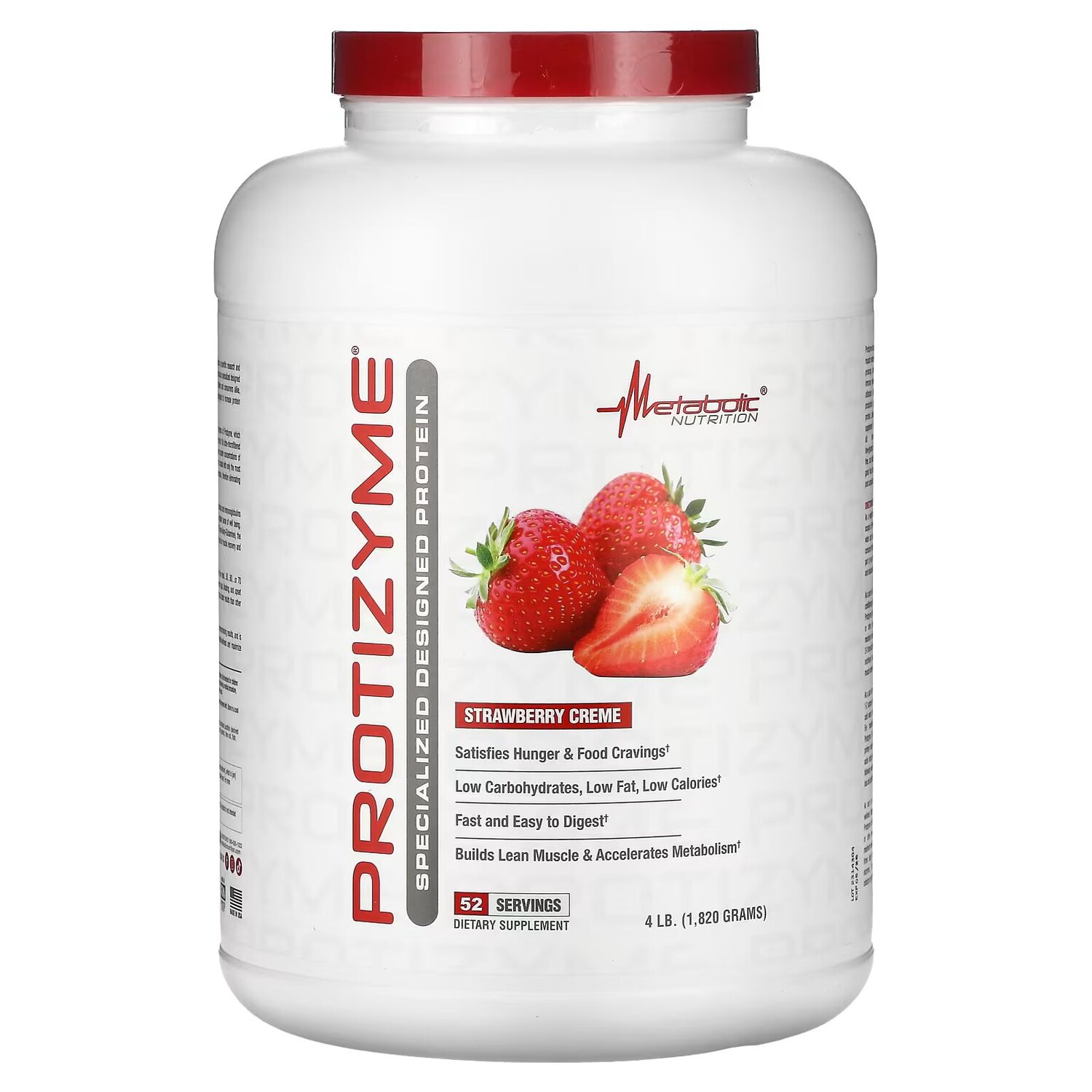 

Protizyme, Протеин специальной разработки, клубничный крем, 4 фунта (1820 г) Metabolic Nutrition