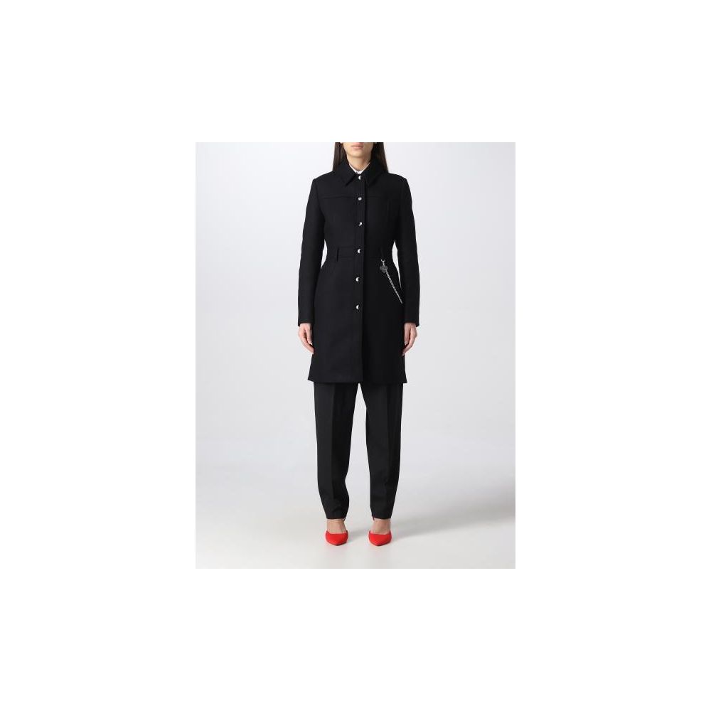 

Элегантное черное шерстяное пальто с серебряной цепочкой LOVE MOSCHINO