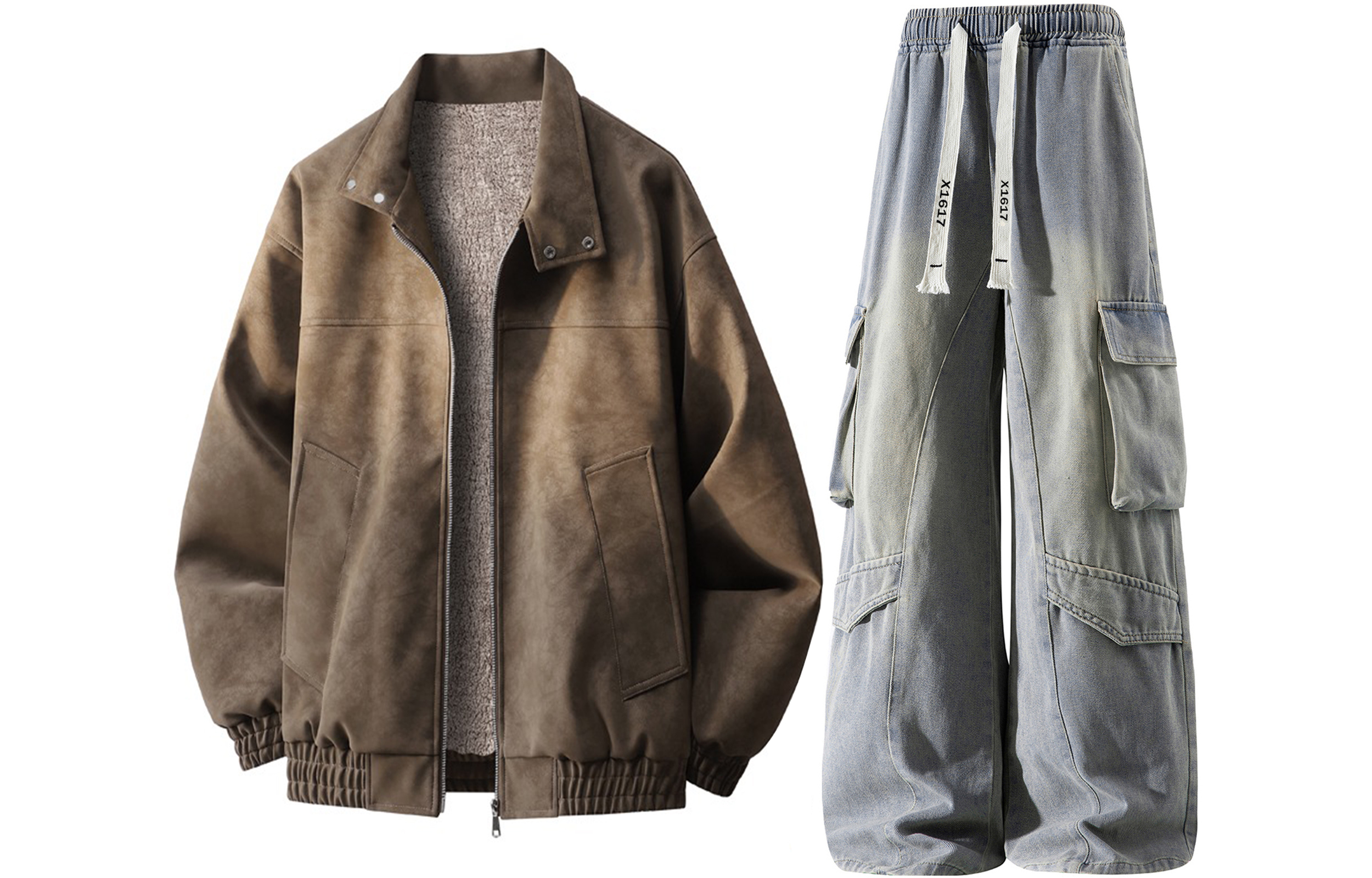 

Повседневный спортивный костюм Unisex с лацканами, утепленный и с флисовой подкладкой X1617, коричневый top+желтый mud pants