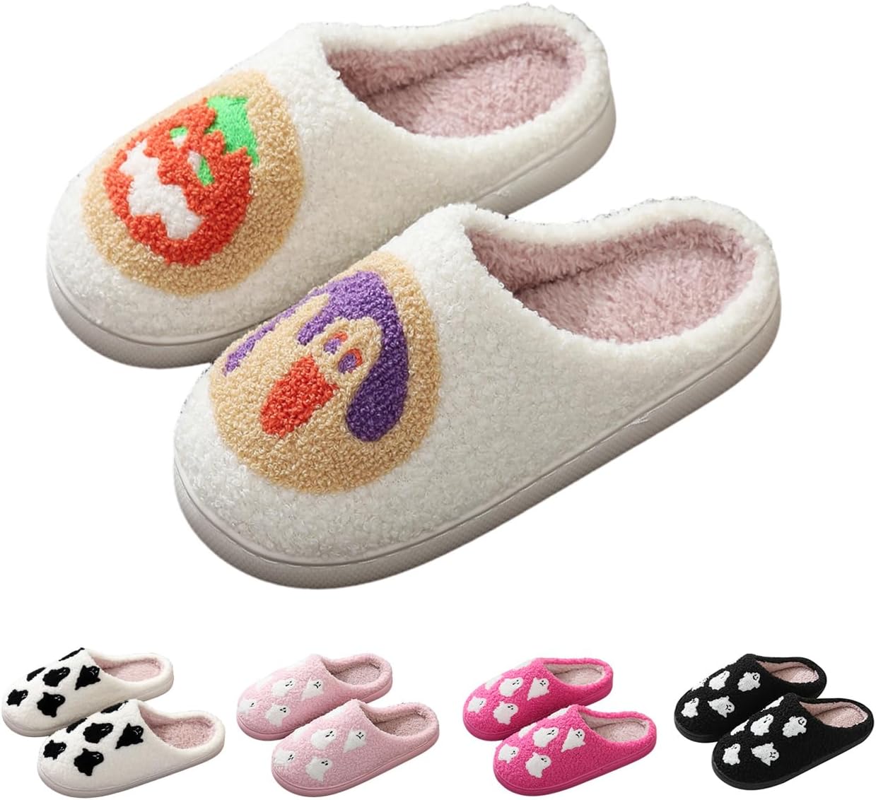 

Рождественские тапочки ECNOTX для женщин и мужчин, праздничные плюшевые тапочки, милые мультяшные тапочки с эффектом памяти для пар, Halloween Cookie Pumpkin