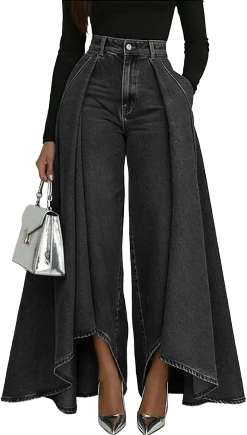 Джинсы свободные Wide Leg, бренд не указан, черный