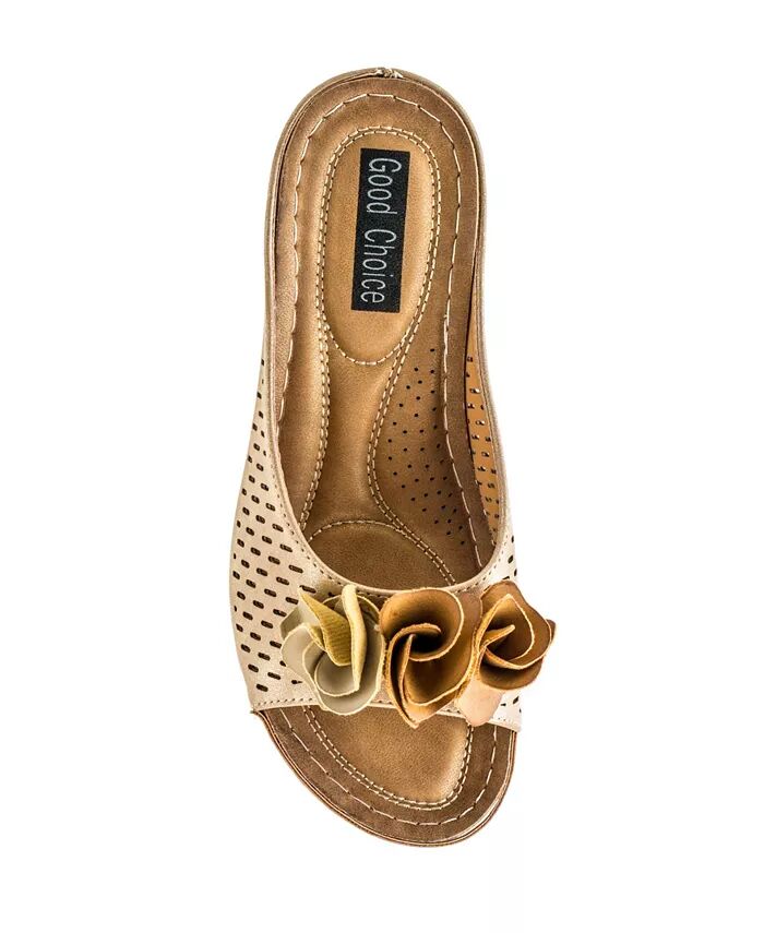 Женские босоножки на танкетке с цветочным принтом Juliet GC Shoes, золотой — фото 4