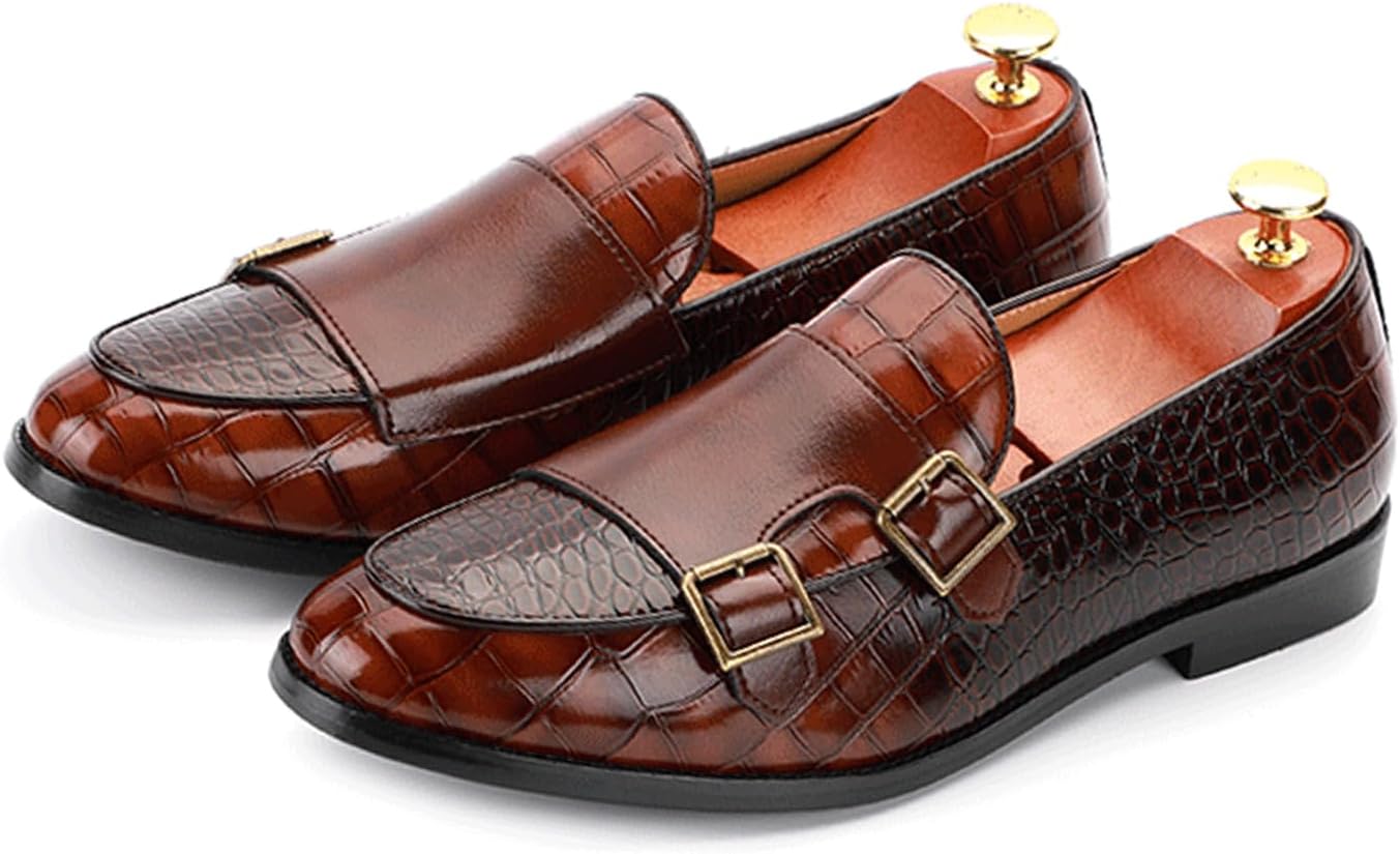 

Мужские лоферы с двойной пряжкой Monk Strap, кожаные, деловые и повседневные, удобные, стильные мужские туфли Aceptolcom, коричневый