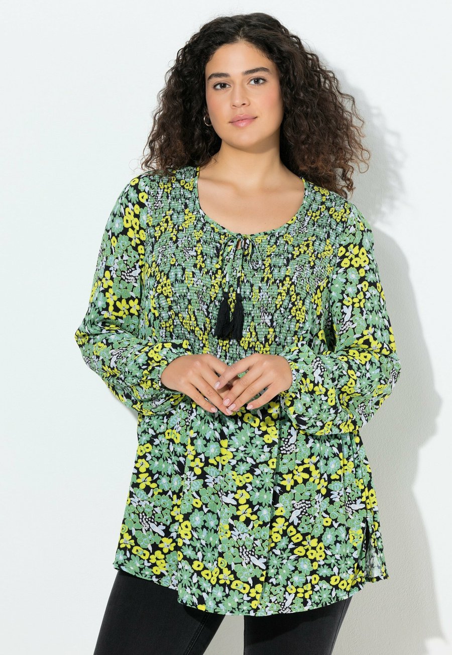 

Блуза Ulla Popken BLÜTEN A-LINIE RUNDHALS LANGARM, Apple Green/Green