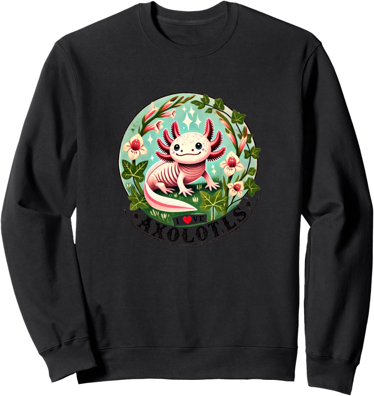 

Изображение аксолотлей. Забавный дизайн с аксолотлями. Толстовка Axolotl Flower Loves Snugg, черный