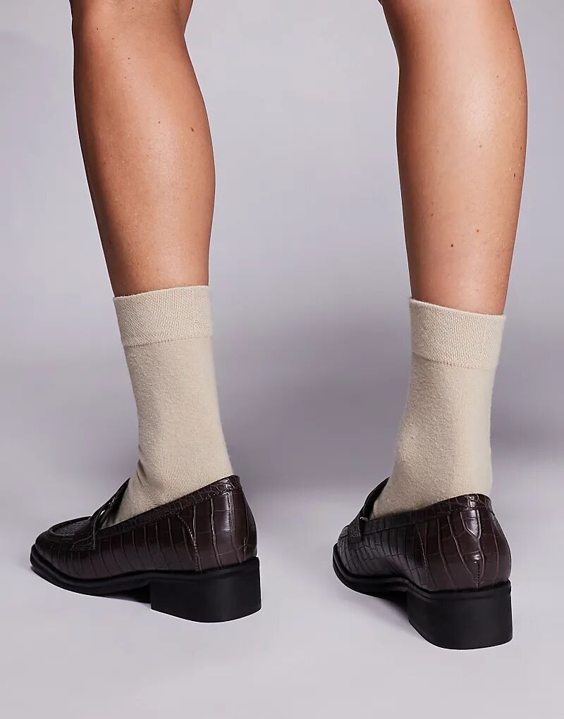 Лоферы Public Desire Decaf из коричневой крокодиловой кожи — фото 2
