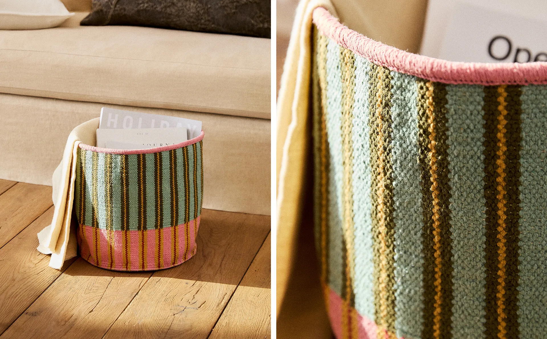

Корзина-килим с розовыми полосками Zara Home, розовый