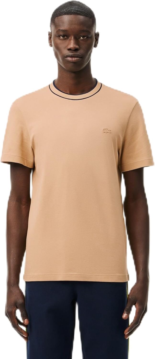 

Lacoste Мужская футболка стрейч-пике с полосатым воротником, Beige