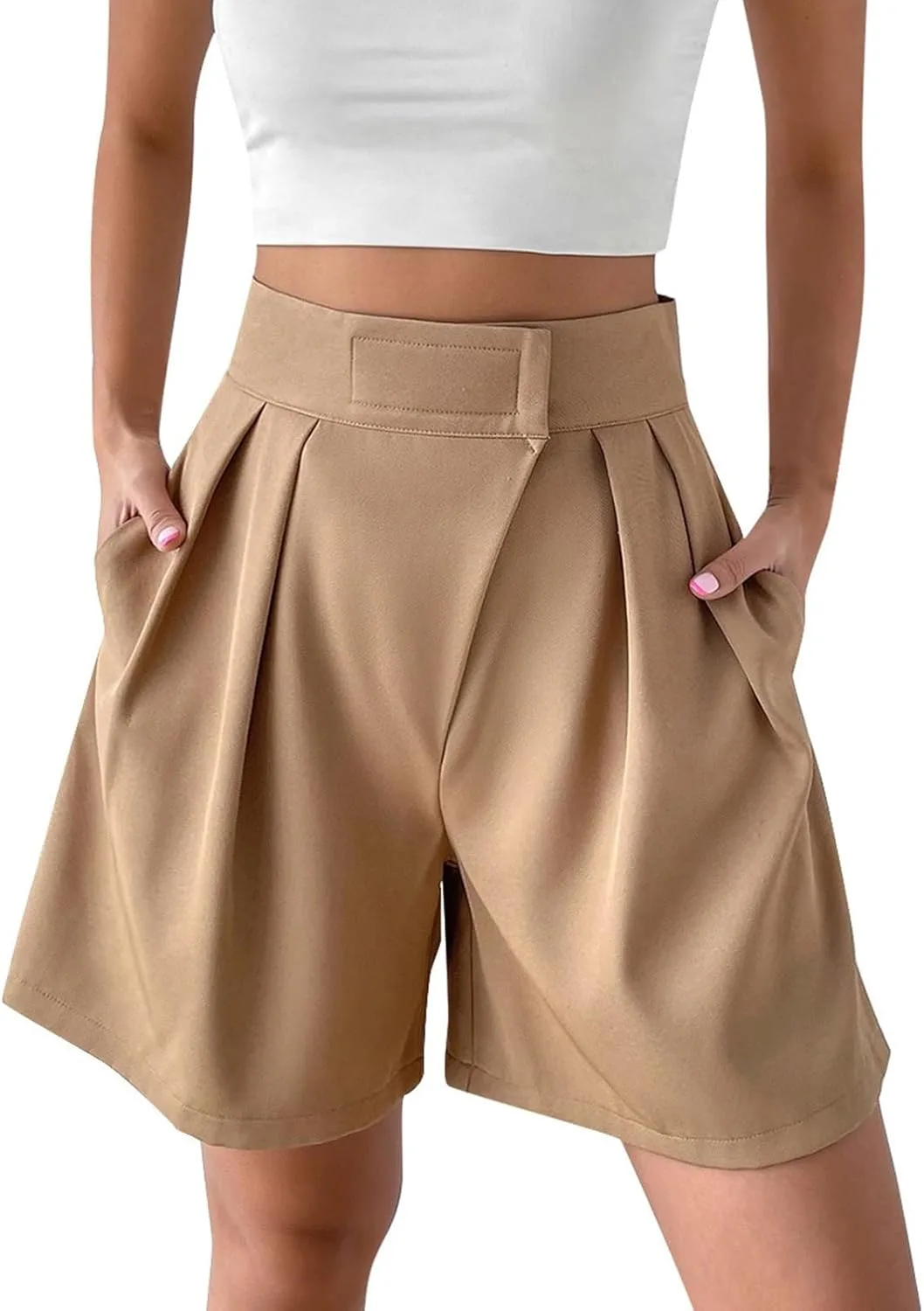 

Бизнес шорты для женщин летние нарядные шорты Casual High Waisted Pleated Wide Leg с карманами