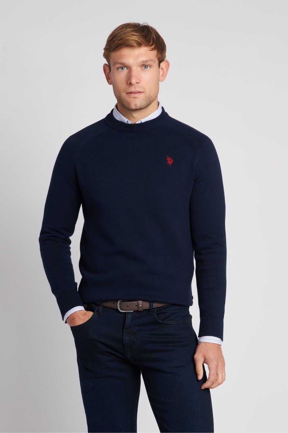 

Синий мужской свитер с круглым вырезом U.S. Polo Assn, синий