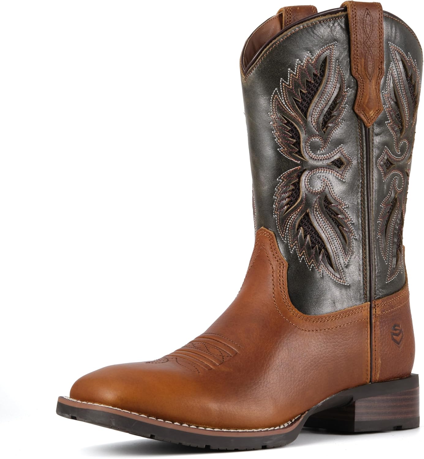 

Ковбойские сапоги SUREWAY с художественными вырезами, мужские сапоги с квадратным носком из кожи полного зерна, маслоустойчивые и противоскользящие, прочные сапоги Wellington на 25 см для мужчин, Rowdy Rust