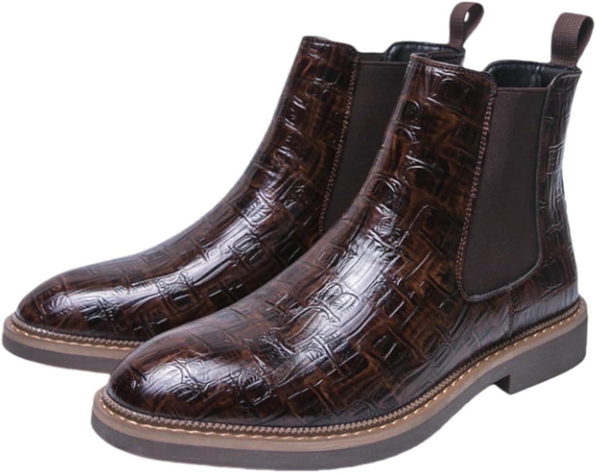 

Мужские кожаные высокие ботинки с принтом, без застежки, стиль Челси, модный британский стиль, заостренный носок, эластичная лента, ботинки до щиколотки, деловые повседневные туфли Оксфорды для прогулок и походов на открытом воздухе Qwuieoin, ко...