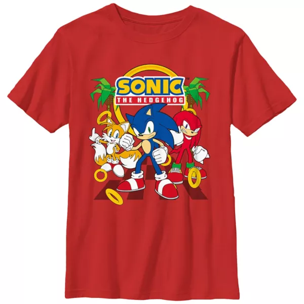 

Футболка для мальчиков 8-20 лет с принтом "Sonic the Hedgehog и друзья на бегу" Licensed Character, красный